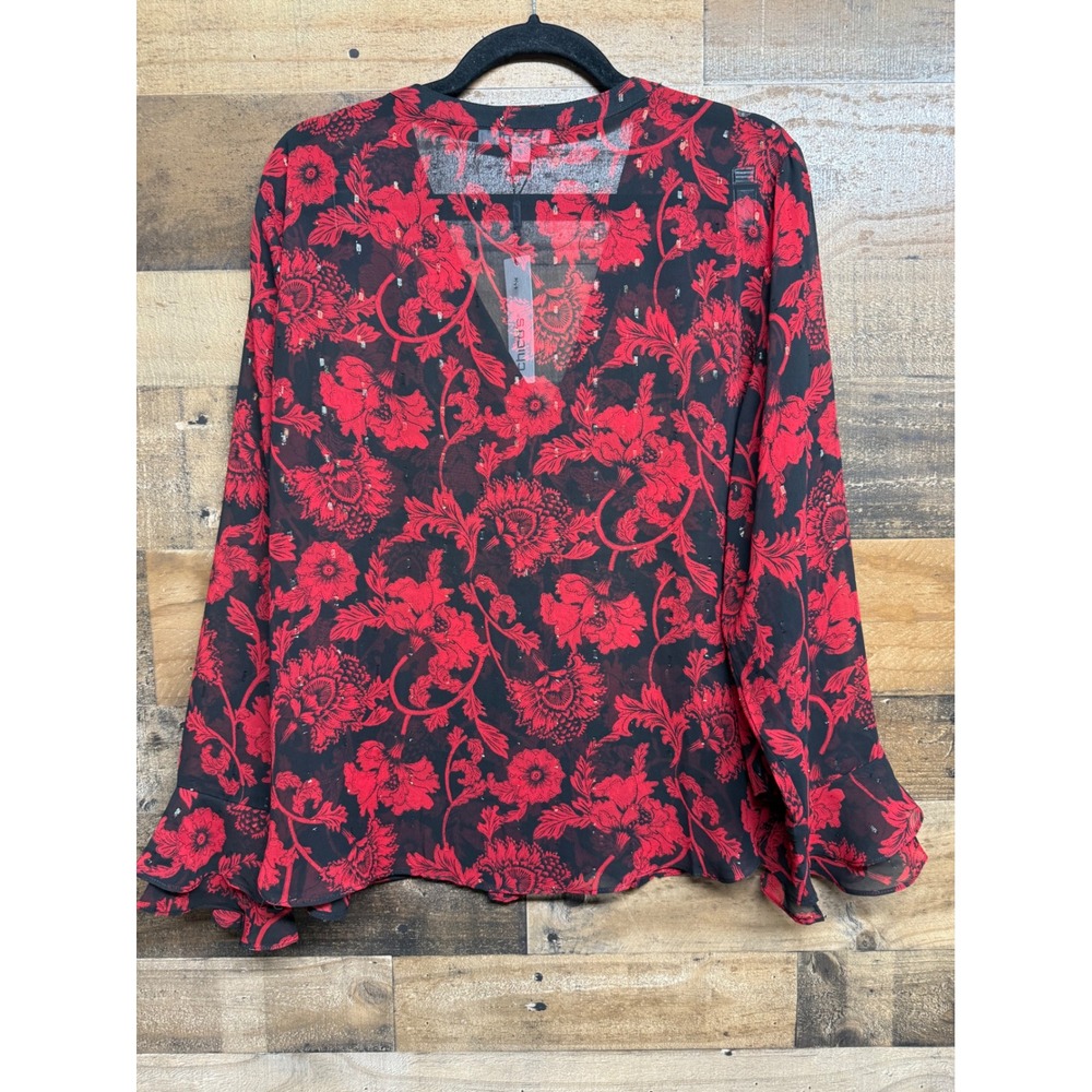 Chico's Carmine Red Ryne Bloom Ruffle Front Blouse Metallic Floral Top Size 3 16 - Picture 10 of 10